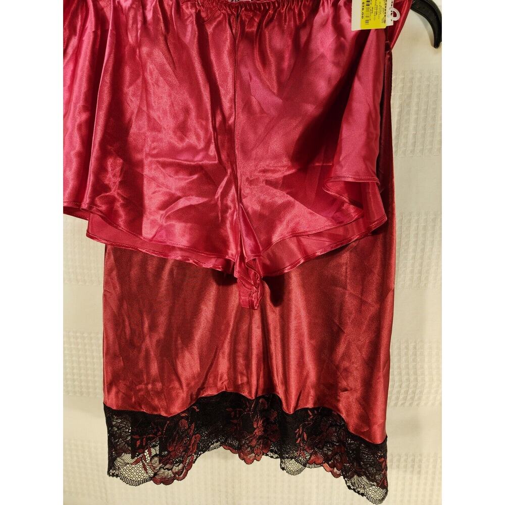 Lilac And London 2 Piece Lingerie Silk Size XXL Lace Hem Red Sleeveless 1689 - Picture 5 of 8